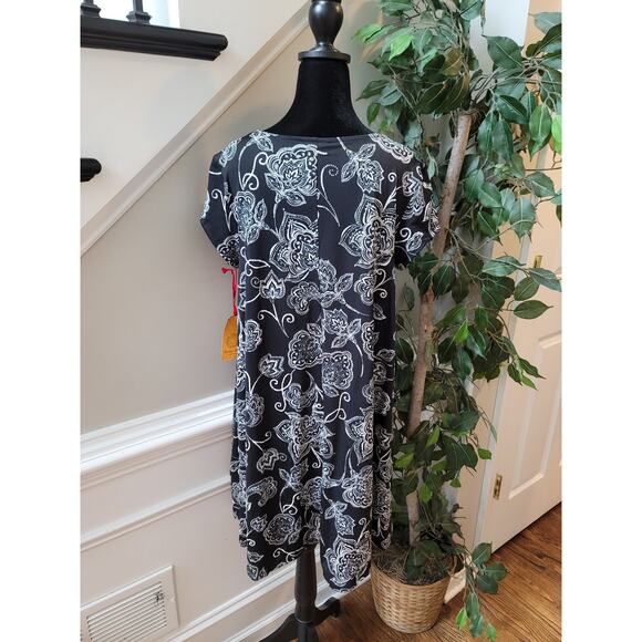 Ruby Rd Dress Womens Medium Black White Floral Print Short Sleeve Stretch Casual - Picture 11 of 15